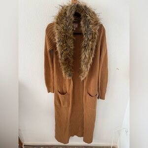 Show Me Your MuMu Tan Cardigan with Faux Fur